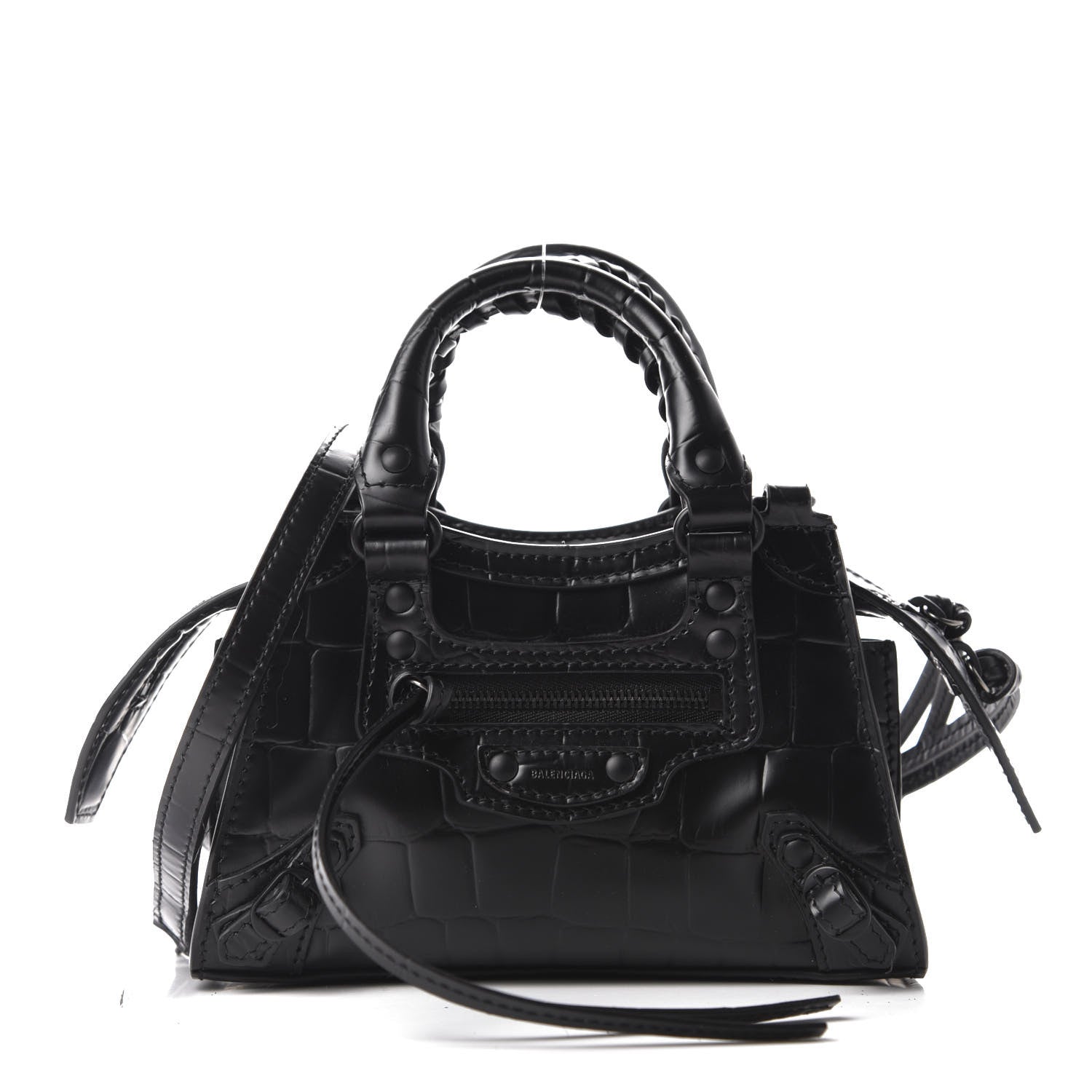 Balenciaga Semi Shiny Calfskin Crocodile Embossed Neo Classic Black Hardware Nano City Crossbody Black 1 of 10