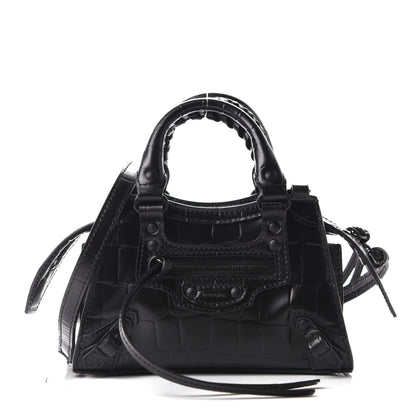 Balenciaga Semi Shiny Calfskin Crocodile Embossed Neo Classic Black Hardware Nano City Crossbody Black 1 of 10
