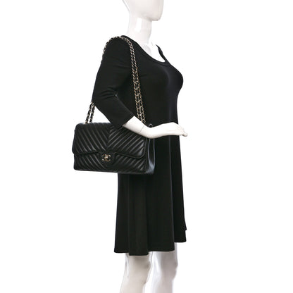 Chanel Lambskin Chevron Quilted Jumbo Double Flap Black 2 of 9