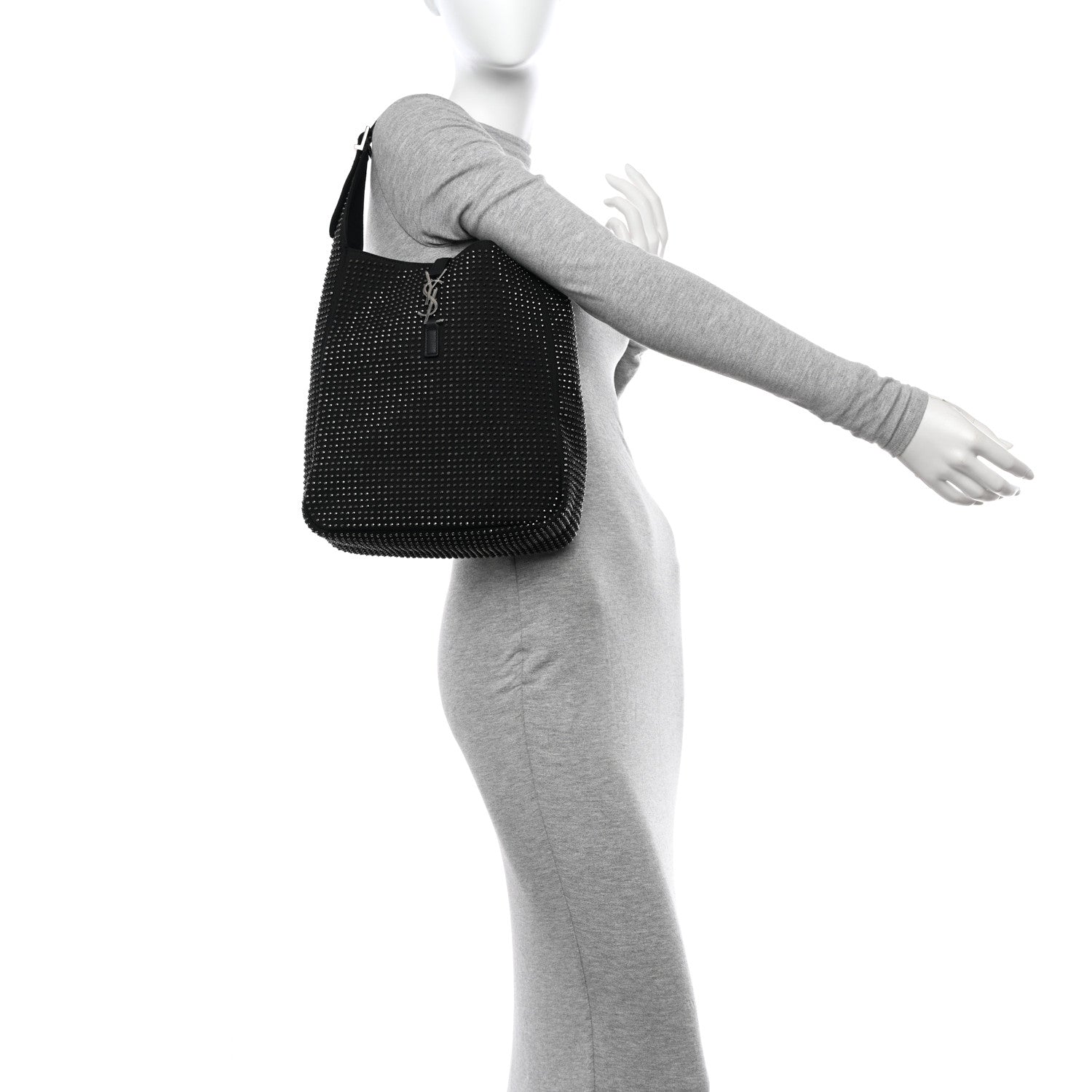 Saint Laurent Cotton Studded Le 5 A 7 Soft Hobo Black 2 of 10