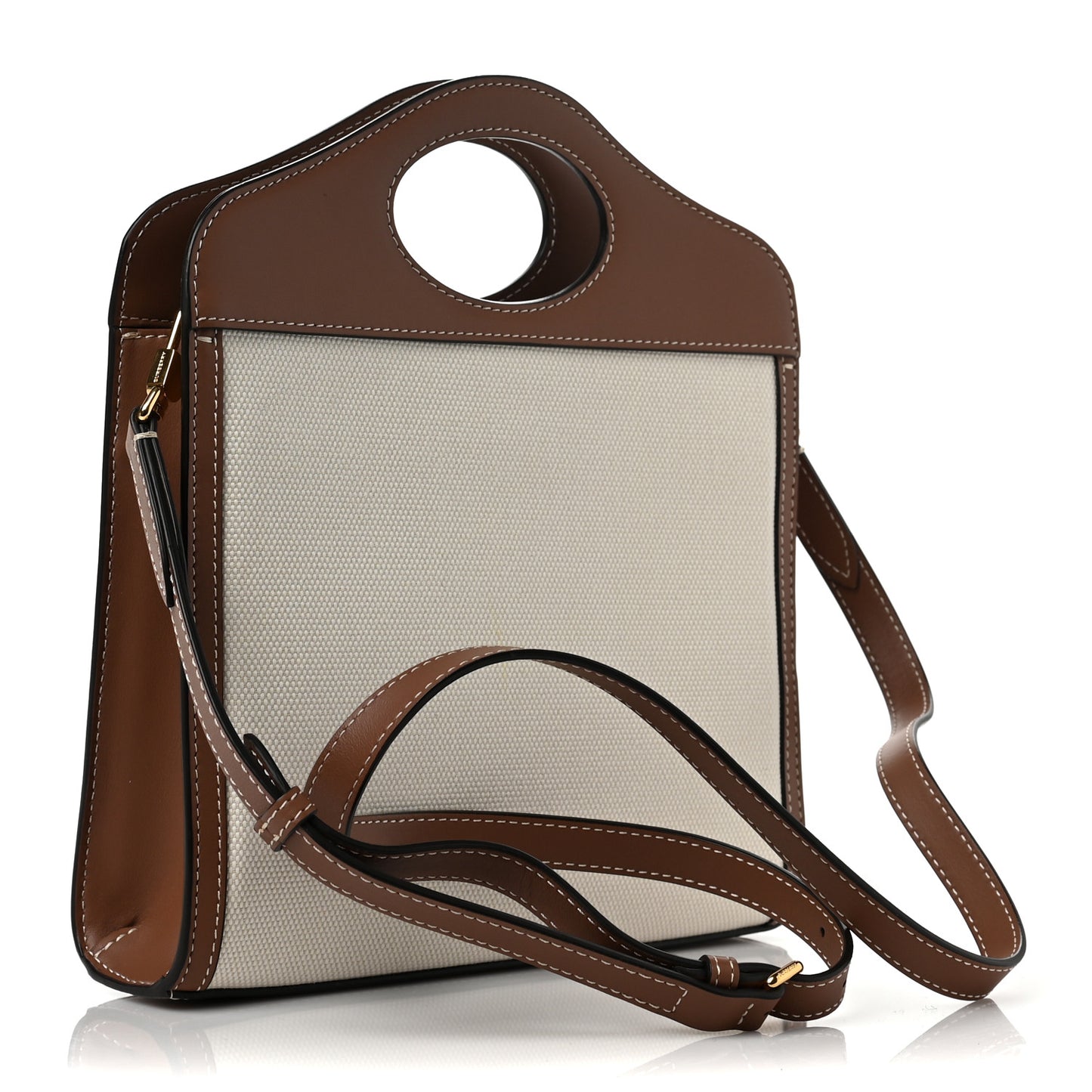 Canvas Smooth Calfskin Two Tone Mini Pocket Bag Natural Malt Brown