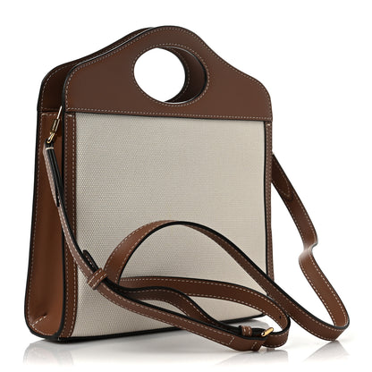 Burberry Canvas Smooth Calfskin Two Tone Mini Pocket Bag Natural Malt Brown 2 of 7