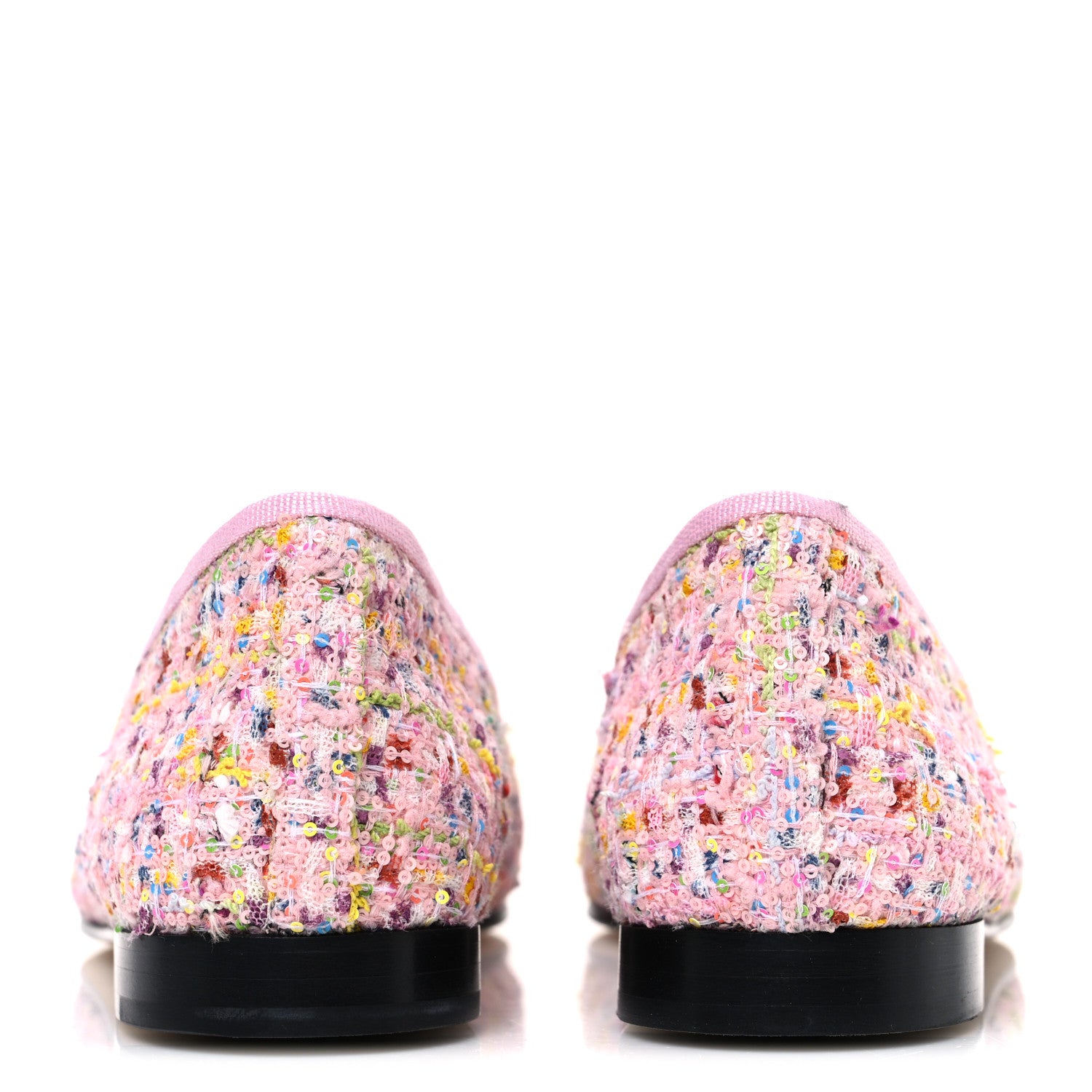 Chanel Tweed Sequin Grosgrain Cap Toe Ballet Flats 37.5 Light Pink Multicolor Black 6 of 11