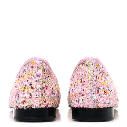 Chanel Tweed Sequin Grosgrain Cap Toe Ballet Flats 37.5 Light Pink Multicolor Black 6 of 11