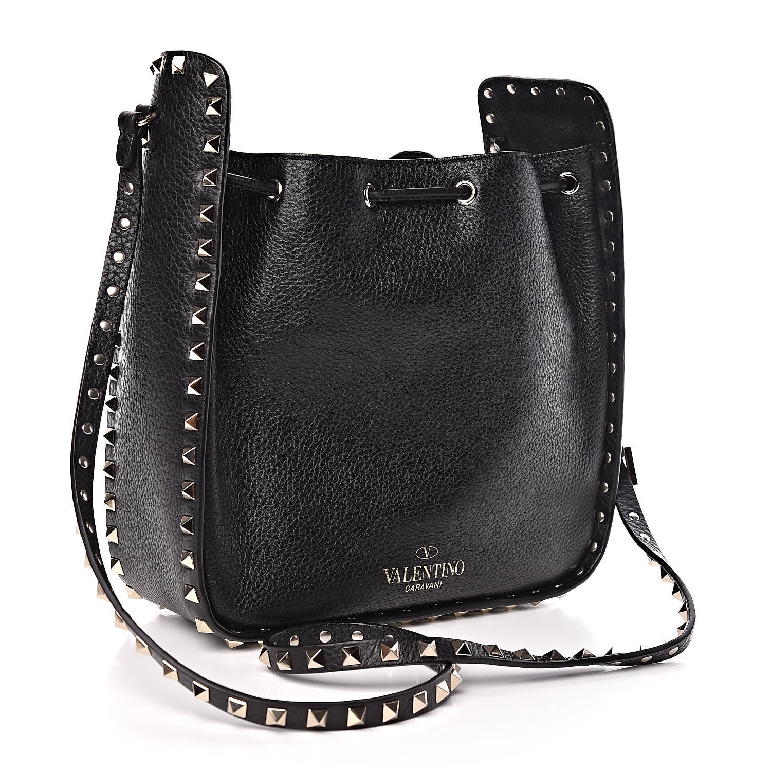 Valentino Garavani Grained Calfskin Rockstud Bucket Bag Black 3 of 10