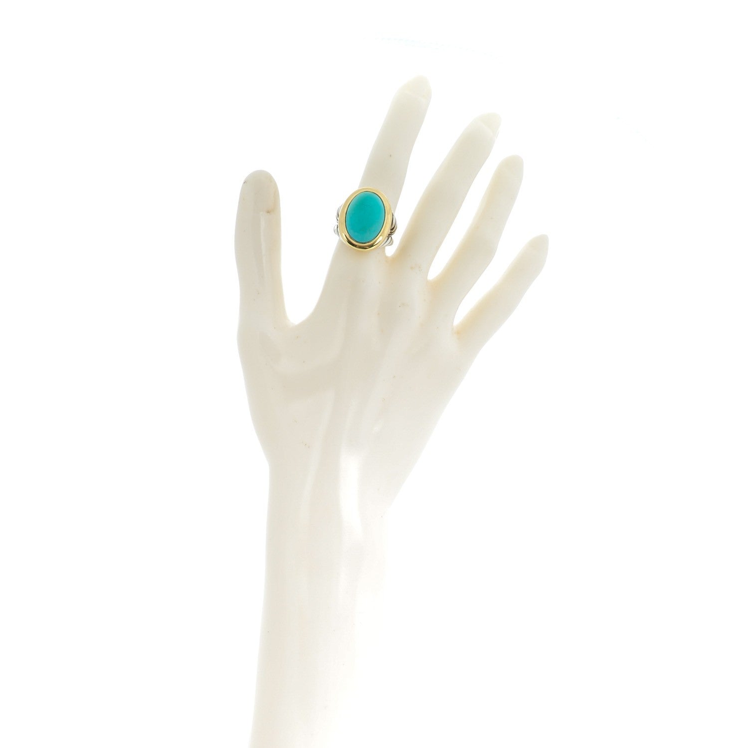 David Yurman Sterling Silver 18K Yellow Gold Turquoise 12mm Signature Oval Ring 49 5 2 of 7