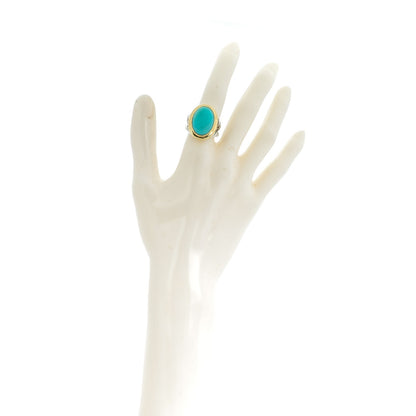 David Yurman Sterling Silver 18K Yellow Gold Turquoise 12mm Signature Oval Ring 49 5 2 of 7