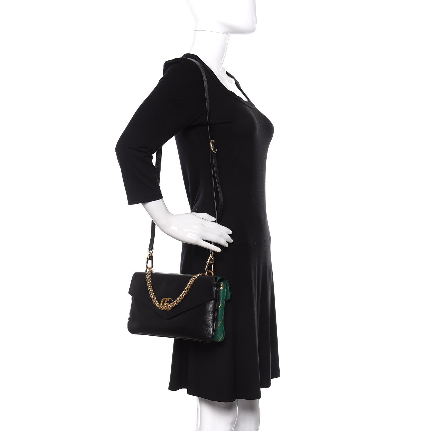 Gucci Calfskin Diagonal GG Medium Thiara Double Envelope Shoulder Bag Emerald Green Black 2 of 11