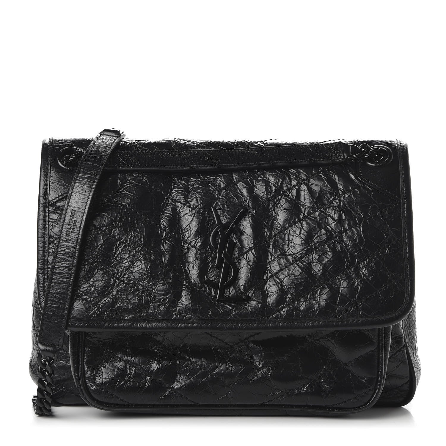 Saint Laurent Crinkled Calfskin Matelasse Monogram Medium Niki Chain Satchel Black 1 of 9