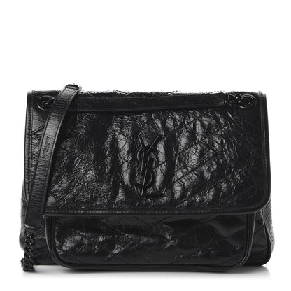 Saint Laurent Crinkled Calfskin Matelasse Monogram Medium Niki Chain Satchel Black 1 of 9