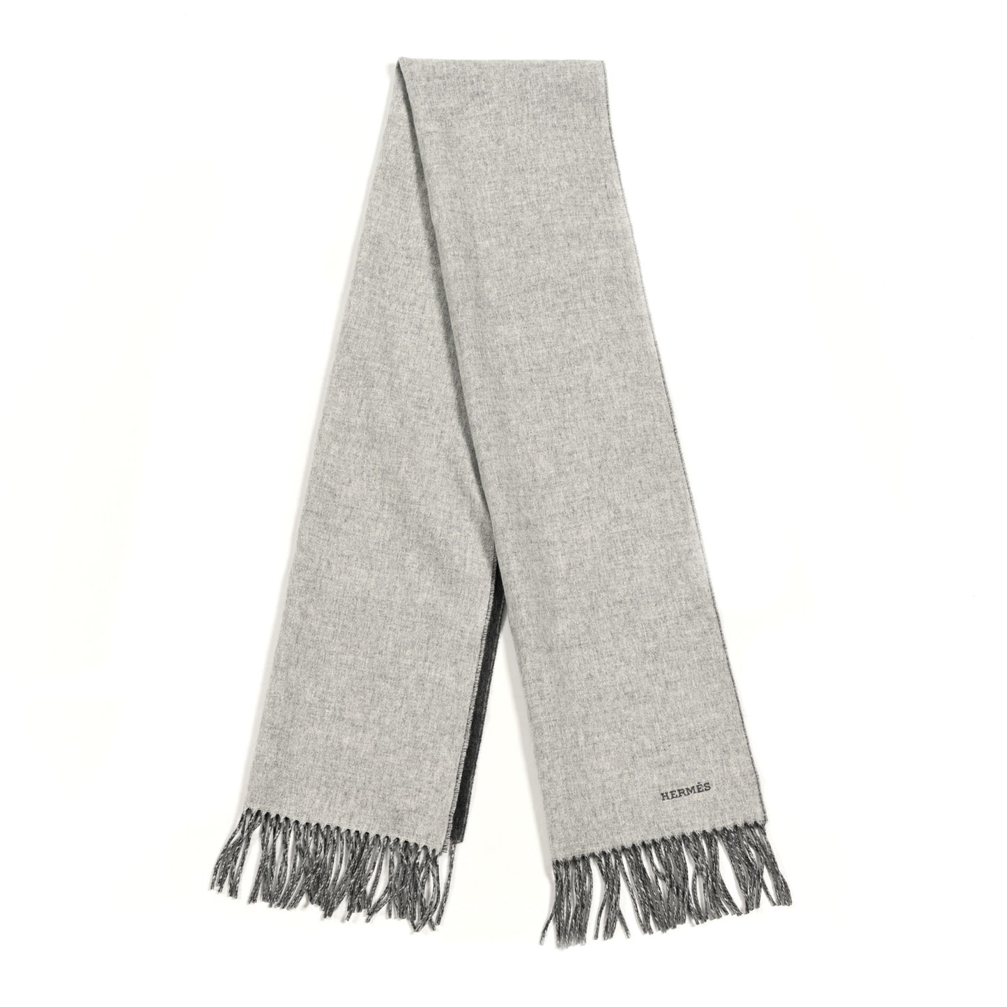 Cashmere Fringe Double Face Scarf Black Gris Flanelle