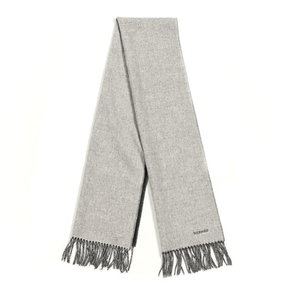 Hermes Cashmere Fringe Double Face Scarf Black Gris Flanelle 2 of 4