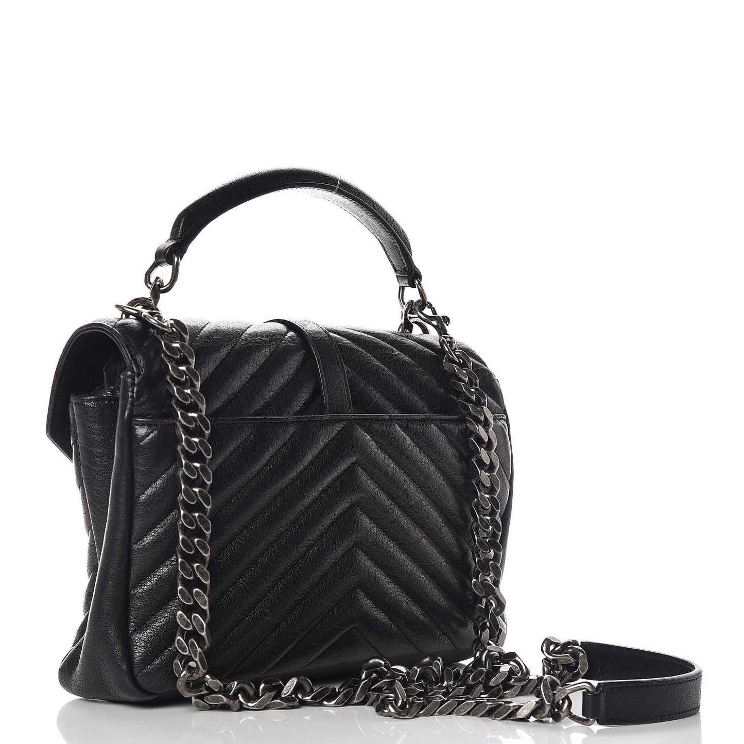Sheepskin Matelasse Chevron Monogram Medium College Bag Black