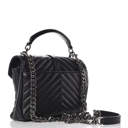 Saint Laurent Sheepskin Matelasse Chevron Monogram Medium College Bag Black 3 of 16