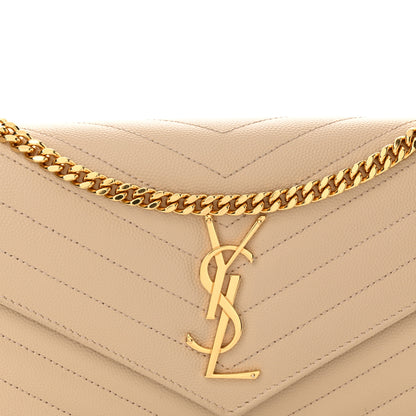 Saint Laurent Grain De Poudre Matelasse Chevron Monogram Chain Wallet Nude Powder 8 of 13