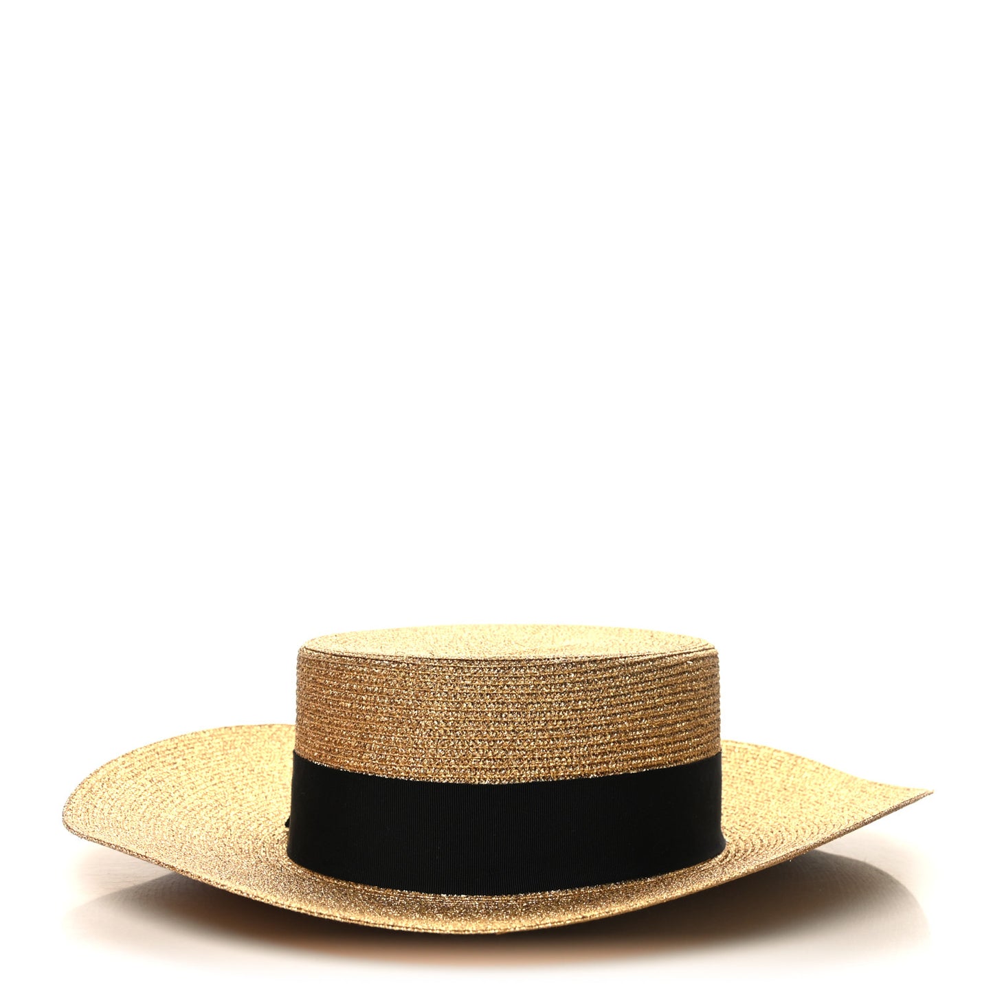 Glittered Straw Grosgrain Wide Brim Hat S Gold Black