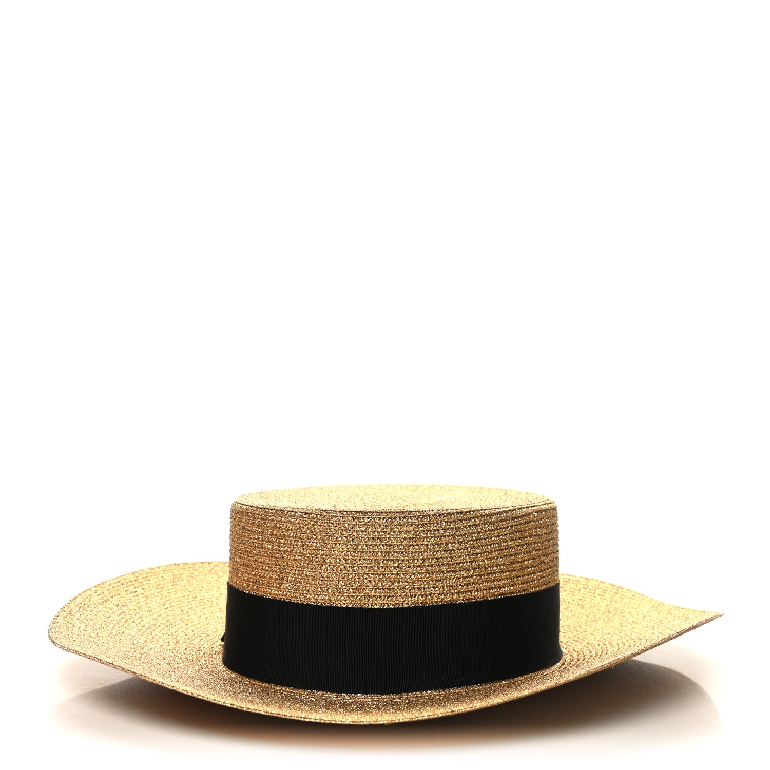 Gucci Glittered Straw Grosgrain Wide Brim Hat S Gold Black 1 of 8