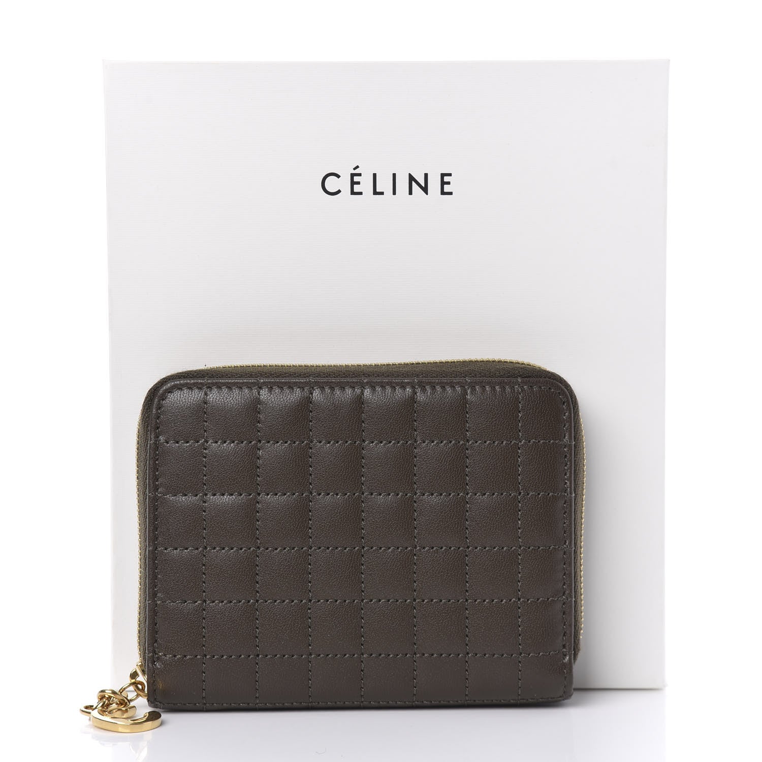 Celine Lambskin Quilted C Charm Zip Around Wallet Khaki 9 of 9