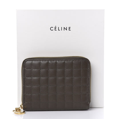 Celine Lambskin Quilted C Charm Zip Around Wallet Khaki 9 of 9