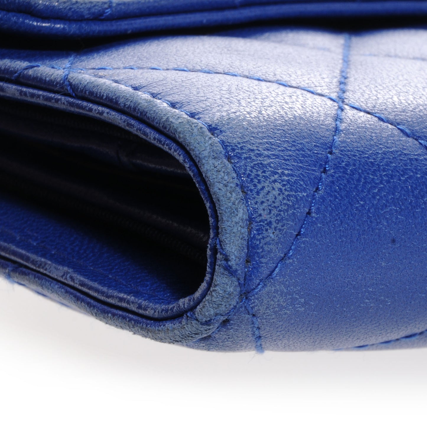 Lambskin Quilted Large Flap Wallet Dark Blue