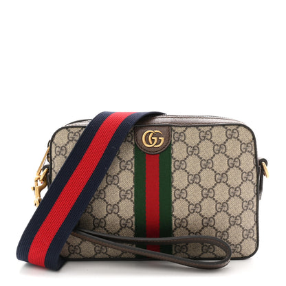 Gucci GG Supreme Monogram Textured Dollar Calfskin Web Ophidia Wristlet Shoulder Bag Beige Ebony New Acero 1 of 10