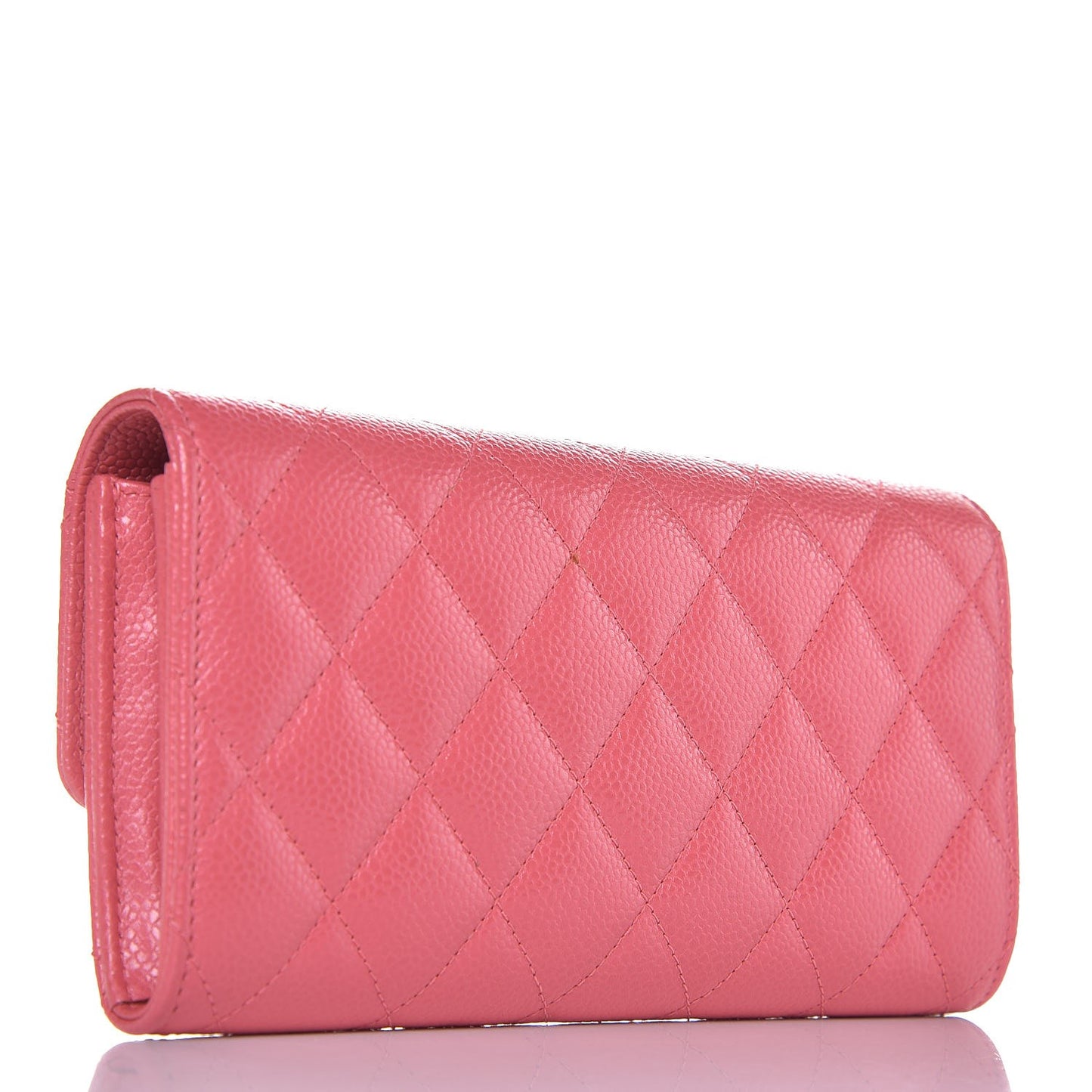 Caviar Quilted Long Flap Wallet Pink