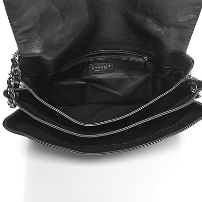 Chanel Patent Tweed Maxi Camellia Petals Flap Black 5 of 15