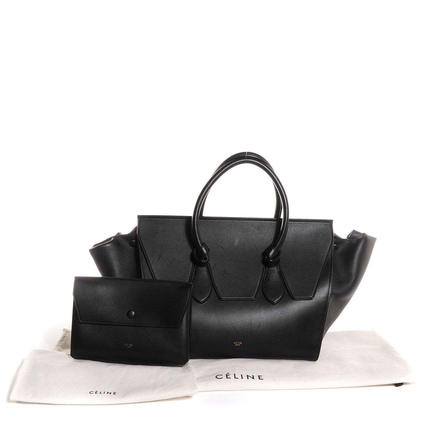 Smooth Calfskin Large Tie Knot Tote Black