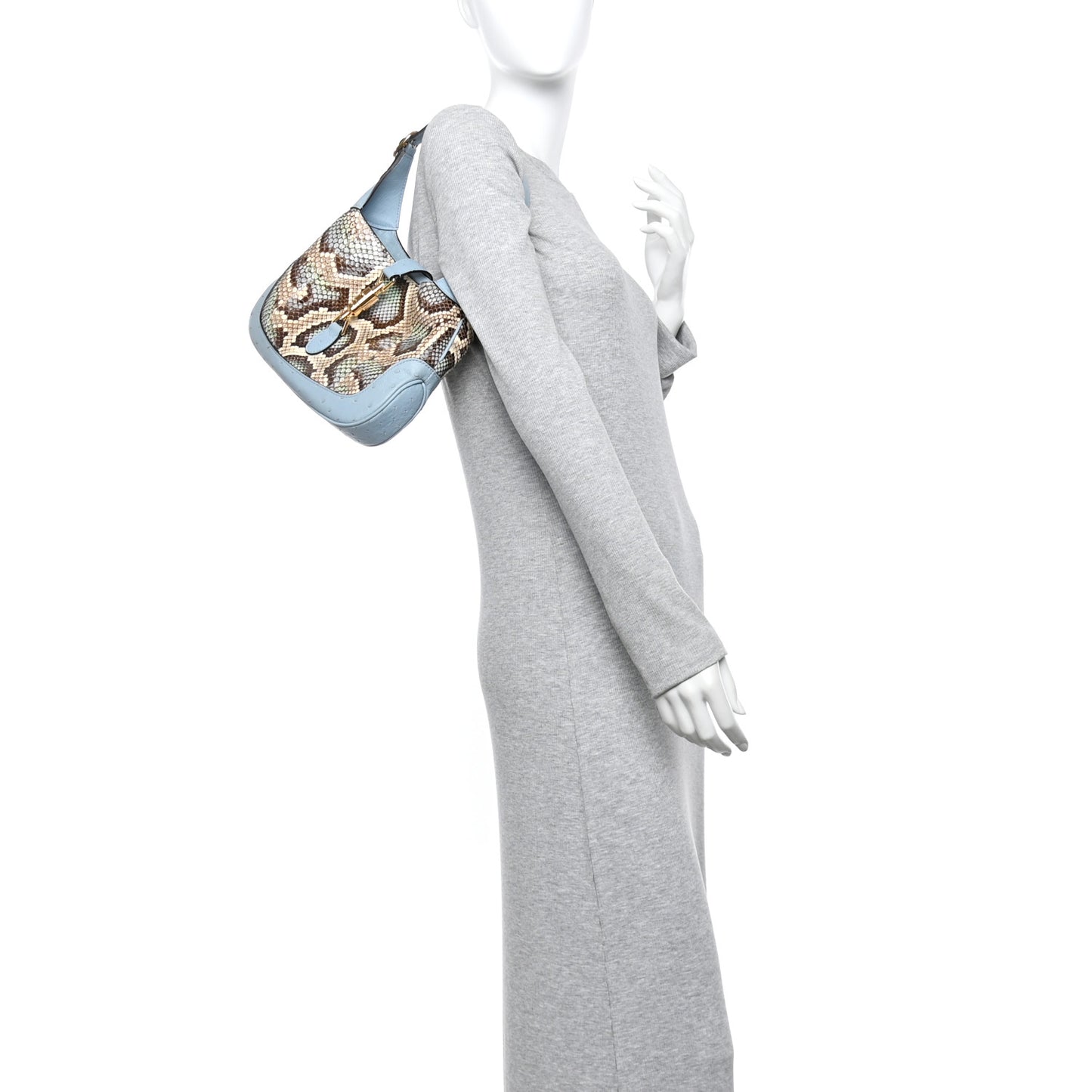 Snakeskin Ostrich Calfskin Small Jackie 1961 Hobo Blue Multicolor