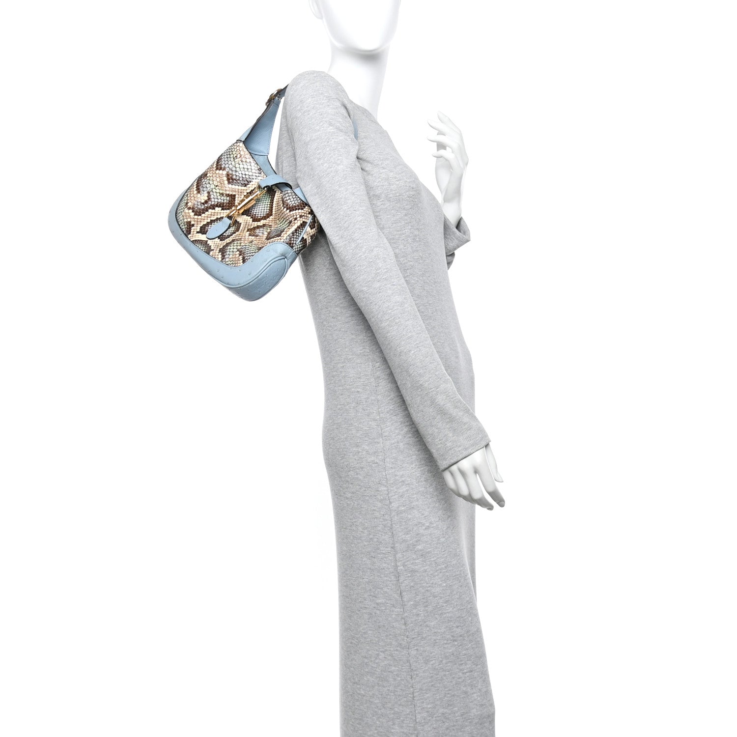 Gucci Snakeskin Ostrich Calfskin Small Jackie 1961 Hobo Blue Multicolor 2 of 10