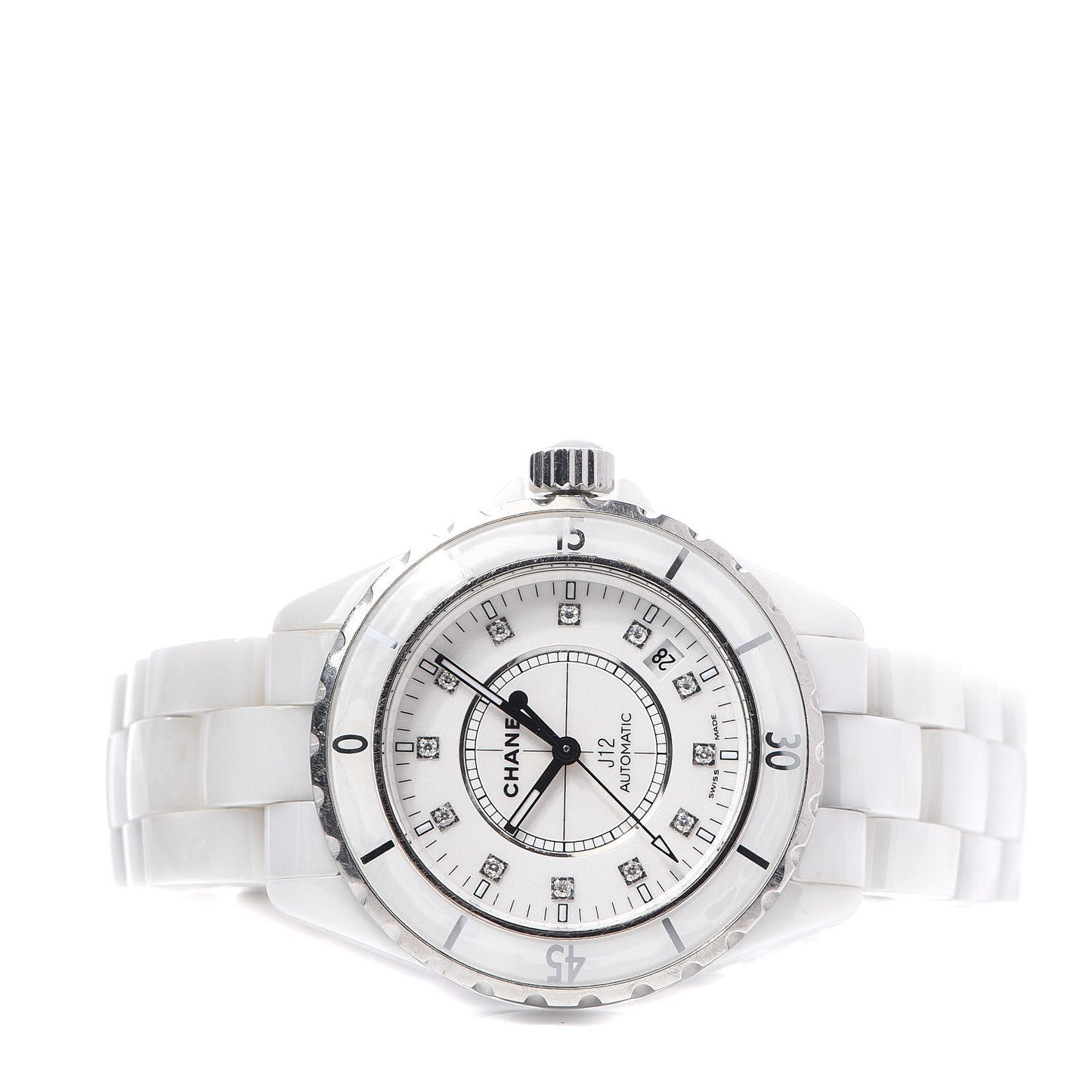 Stainless Steel Ceramic Diamond 38mm J12 Automatic Watch White