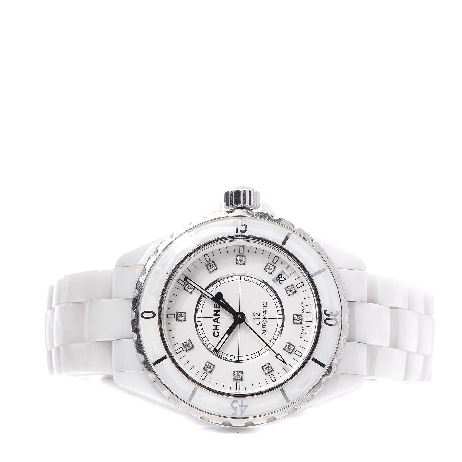Chanel Stainless Steel Ceramic Diamond 38mm J12 Automatic Watch White 3 of 6