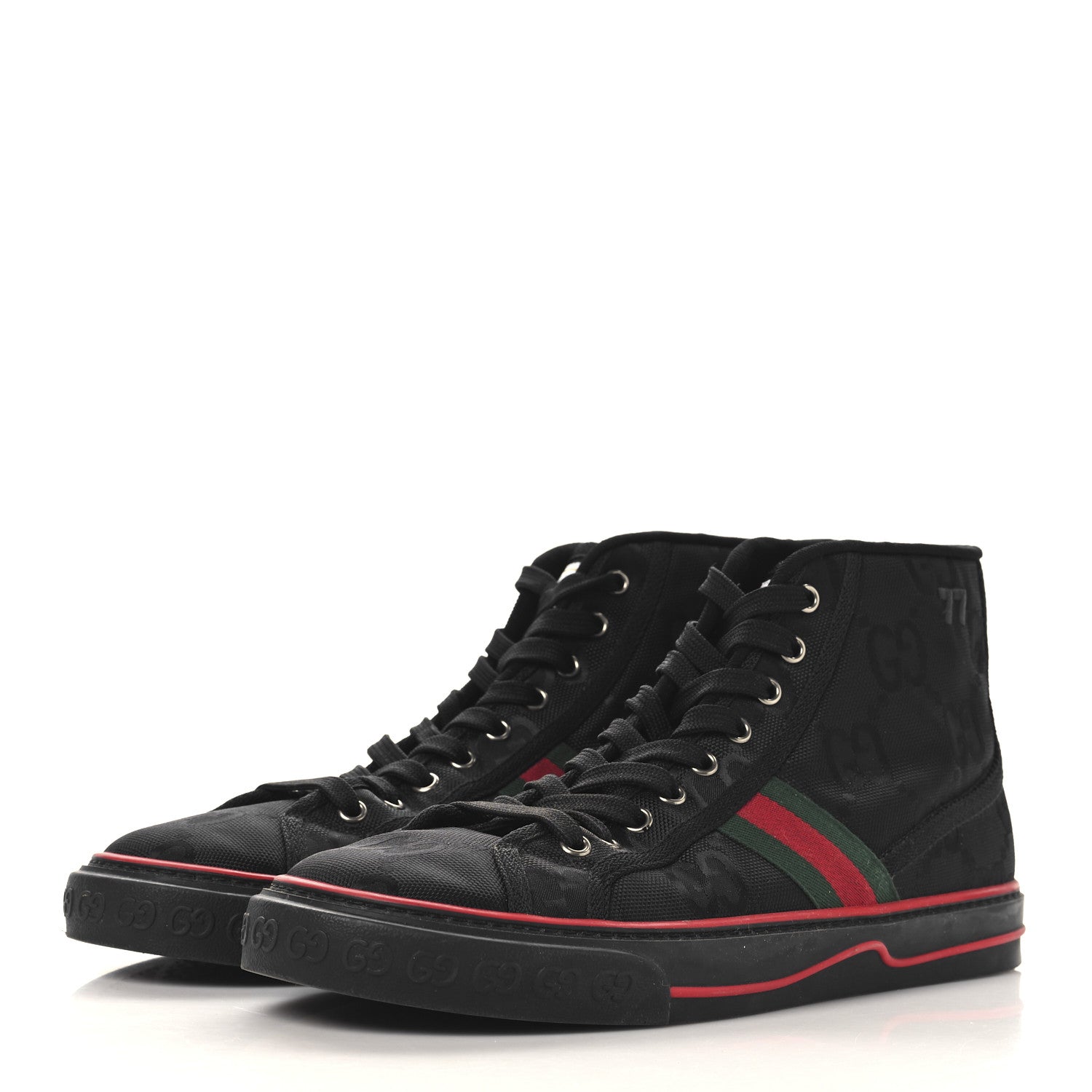 Gucci Econyl Nylon Web Monogram Off The Grid Mens 1977 Tennis High Top Sneakers 9.5 Black 4 of 8