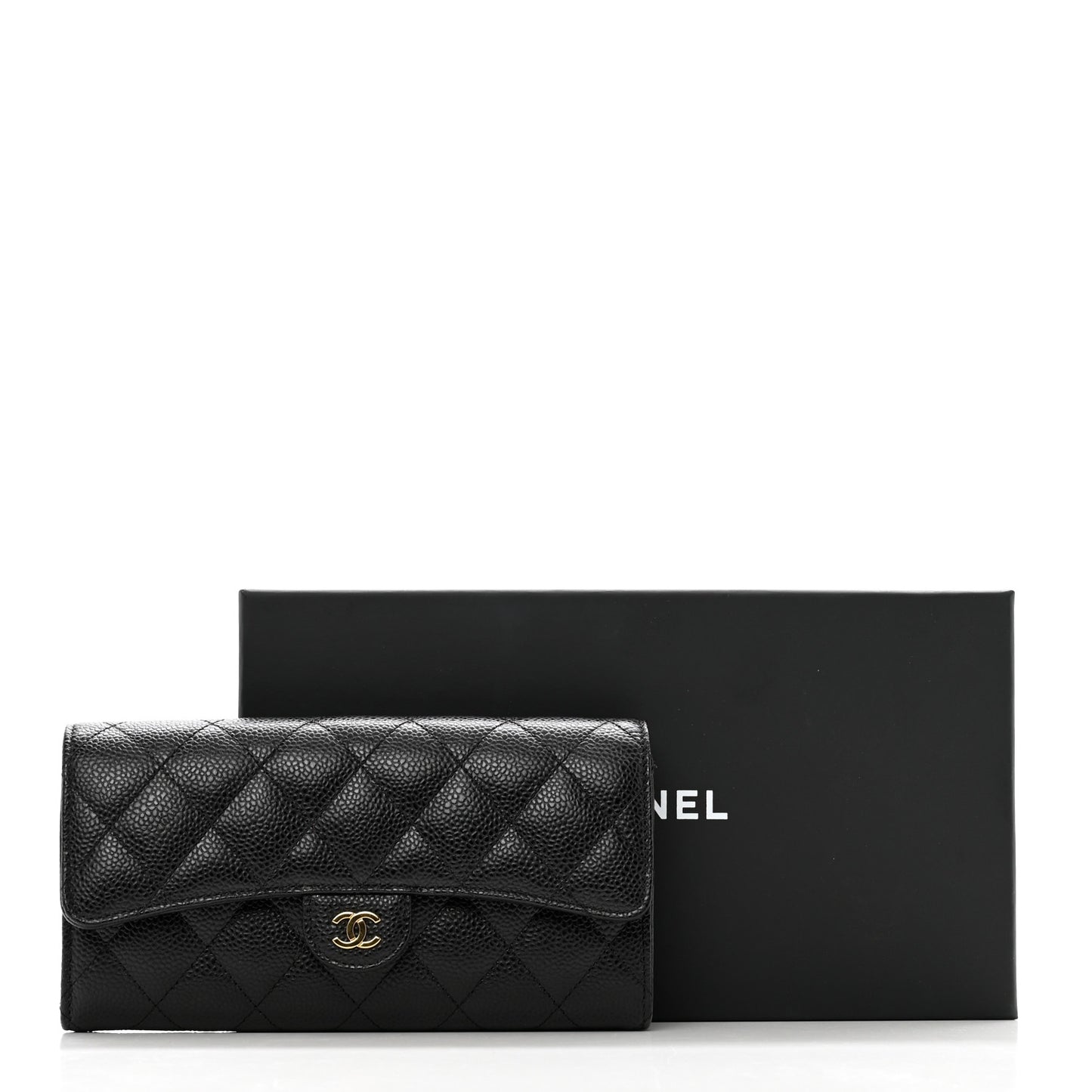 Caviar Quilted Large Gusset Flap Wallet Black