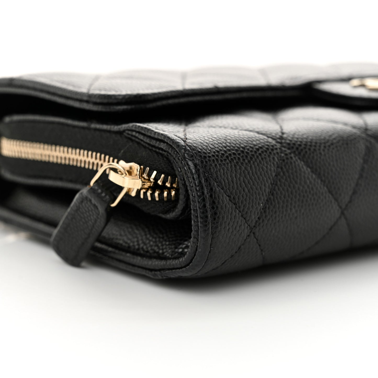 Caviar Quilted Phone Holder Wallet on Removable Chain Black