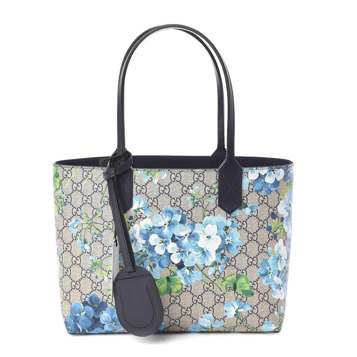 GG Supreme Monogram Blooms Small Reversible Tote Beige Blue Navy
