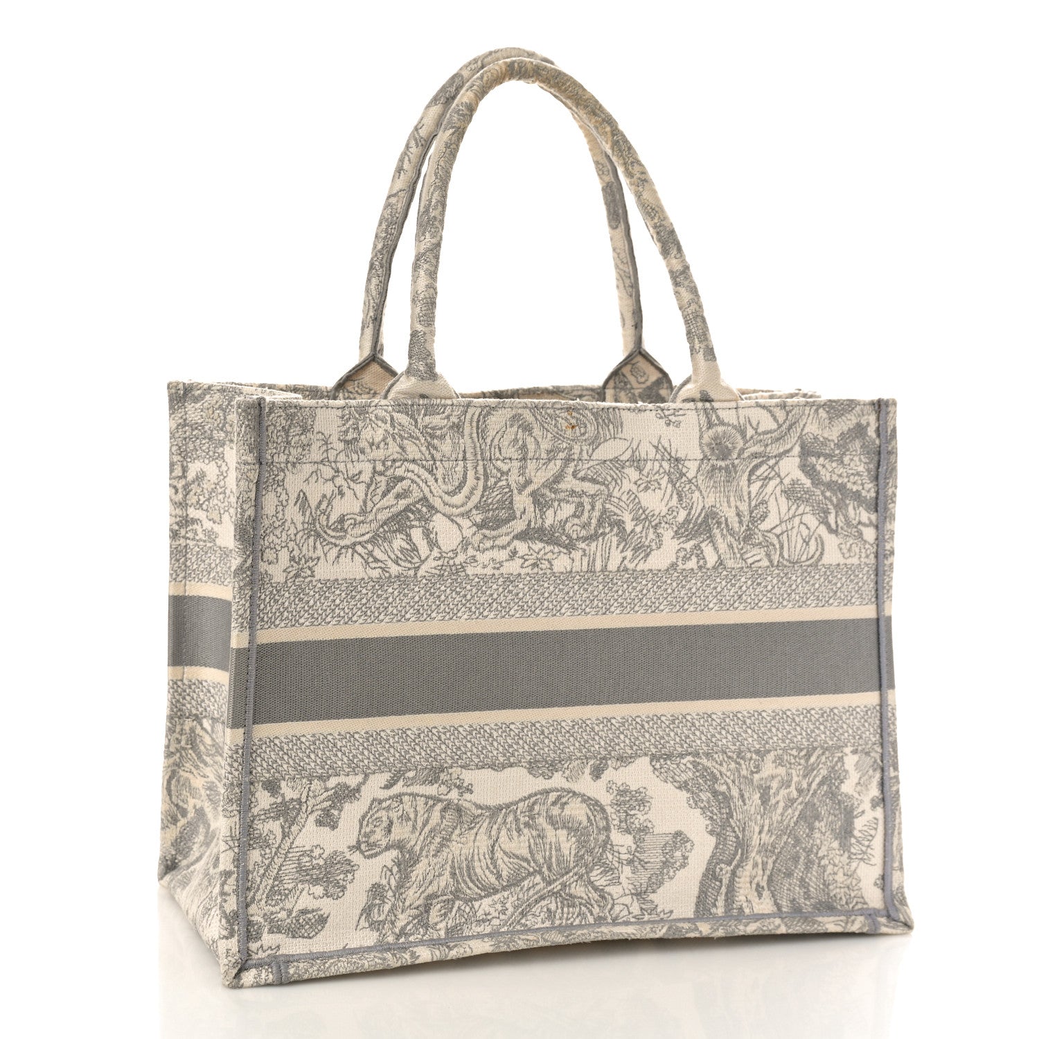 Christian Dior Canvas Embroidered Medium Dioriviera Toile De Jouy Book Tote Gray 3 of 14