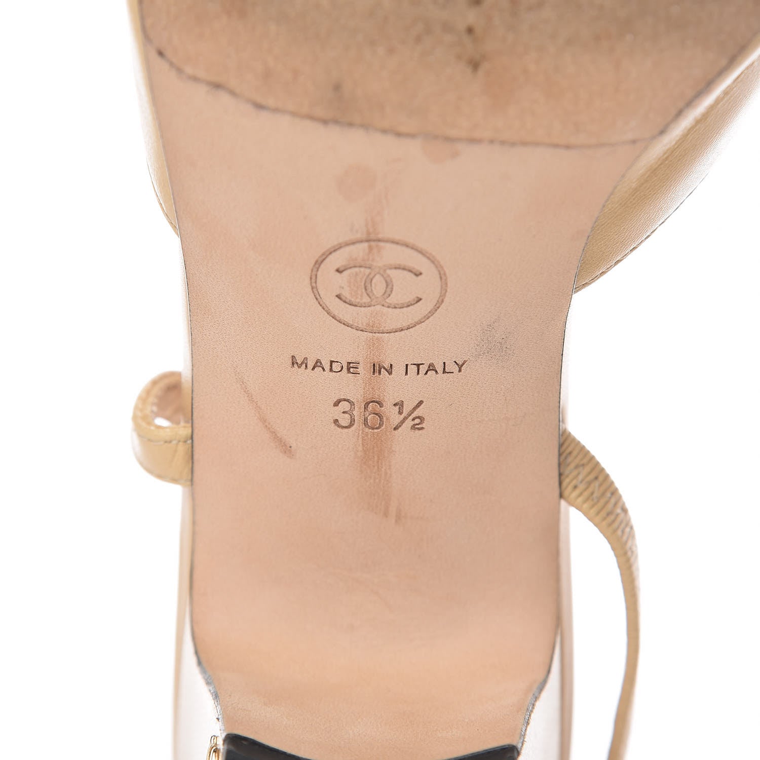 Chanel Lambskin Grosgrain Cap Toe CC Slingback Sandals 36.5 Beige Black 7 of 12