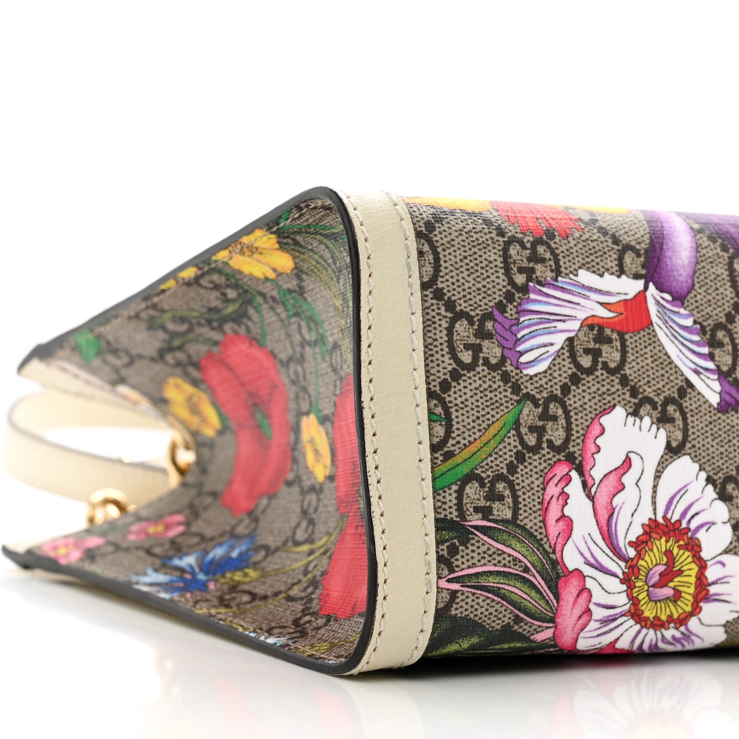 GG Supreme Monogram Flora Textured Calfskin Small Padlock Tote Beige Ebony Multicolor Mystic White