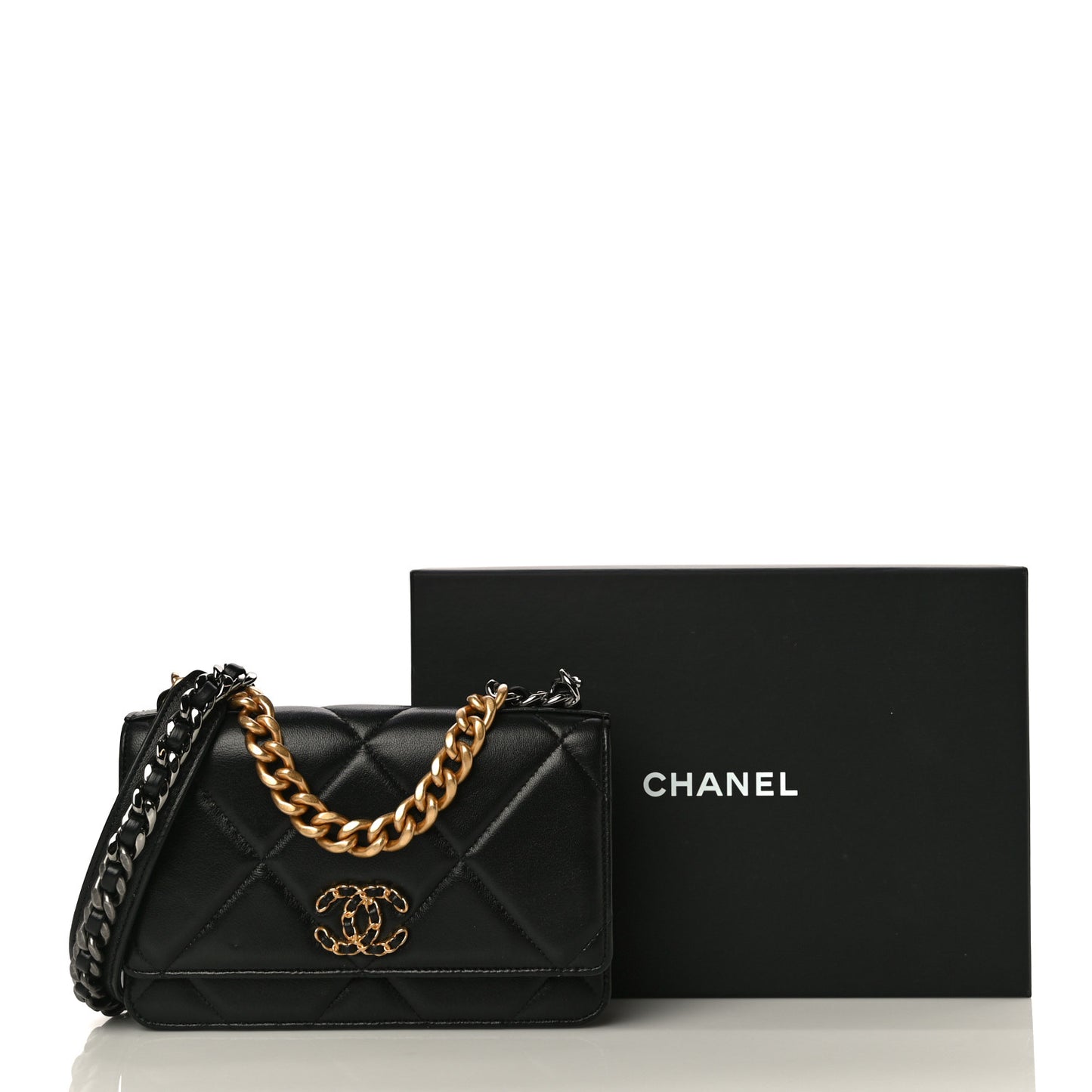 Lambskin Quilted Chanel 19 Wallet On Chain WOC Black
