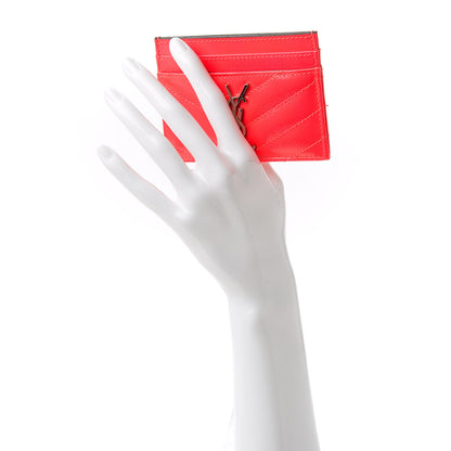 Saint Laurent Patent Grain De Poudre Matelasse Chevron Monogram Credit Card Case Neon Pink 2 of 9