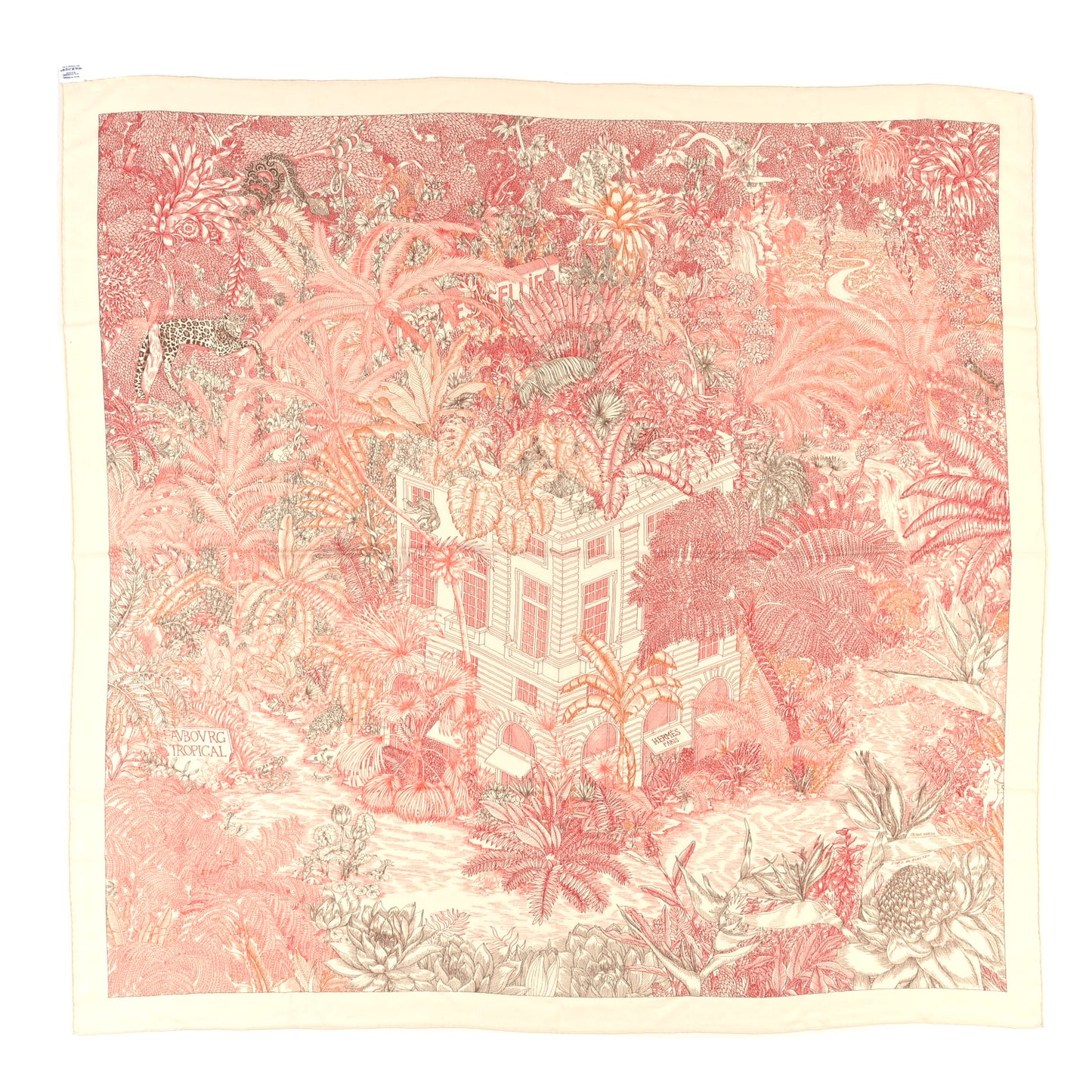 Cashmere Silk Faubourg Tropical Shawl 140 White Rouge Corail