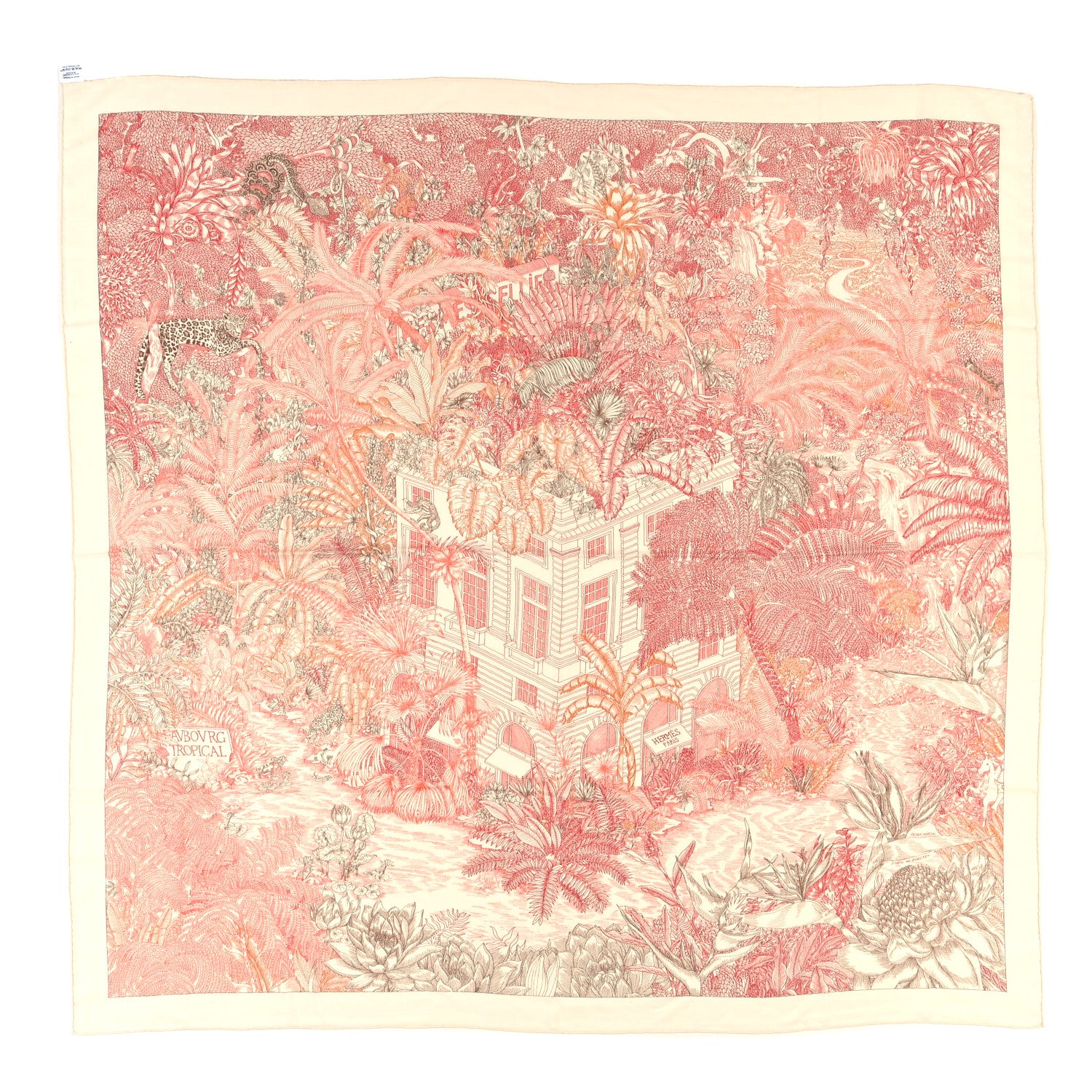 Hermes Cashmere Silk Faubourg Tropical Shawl 140 White Rouge Corail 1 of 4