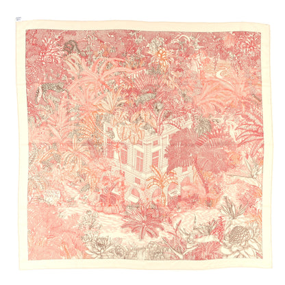 Hermes Cashmere Silk Faubourg Tropical Shawl 140 White Rouge Corail 1 of 4