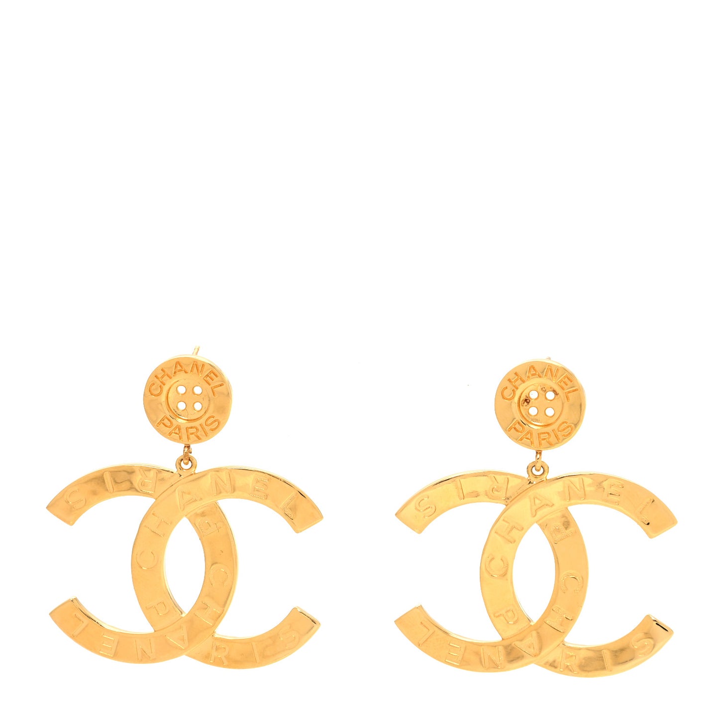 Metal Large Paris Button Earrings Gold