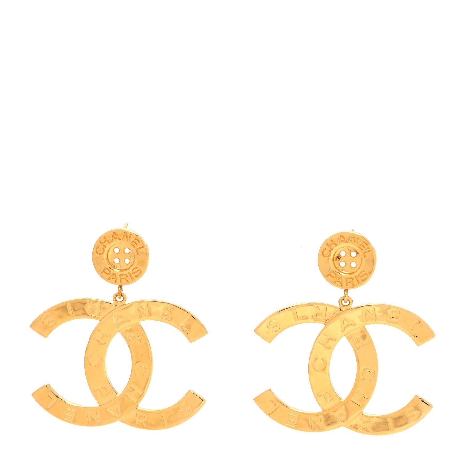Chanel Metal Large Paris Button Earrings Gold 1 of 4