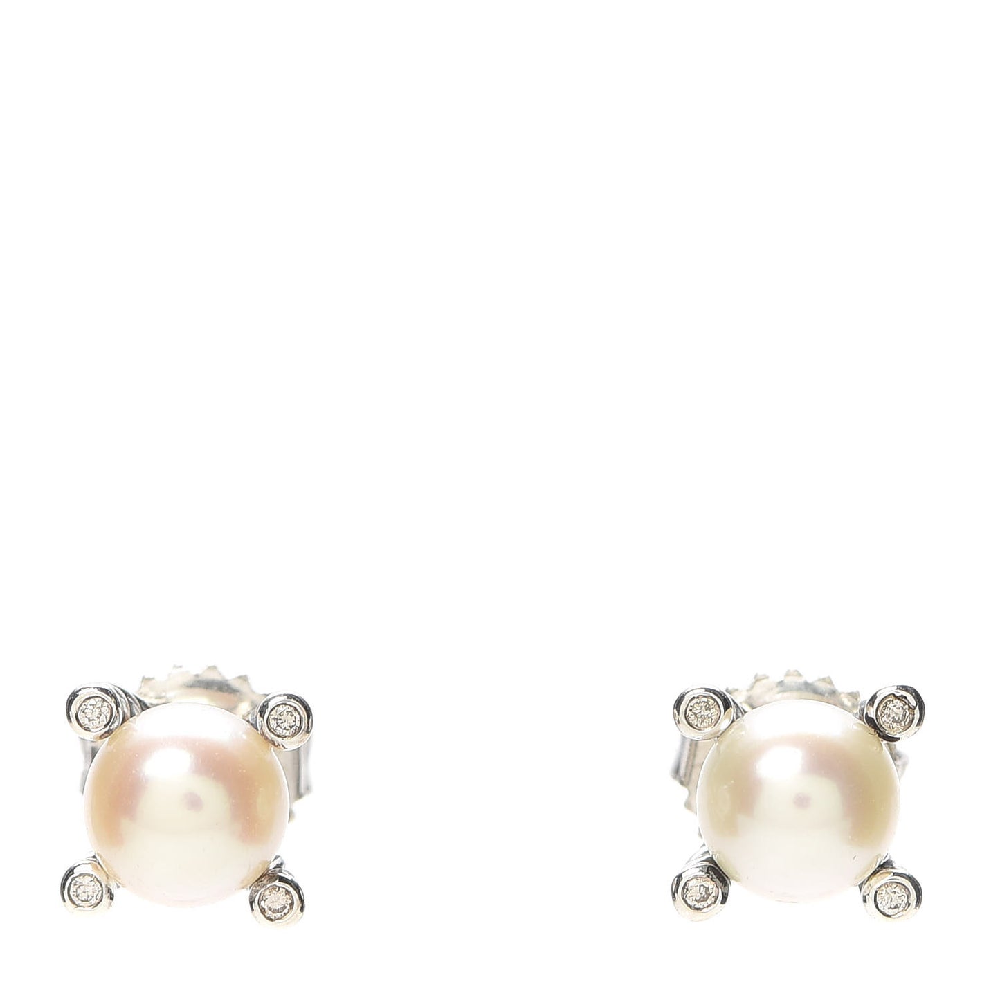 Sterling Silver Diamond Pearl 7mm Earrings