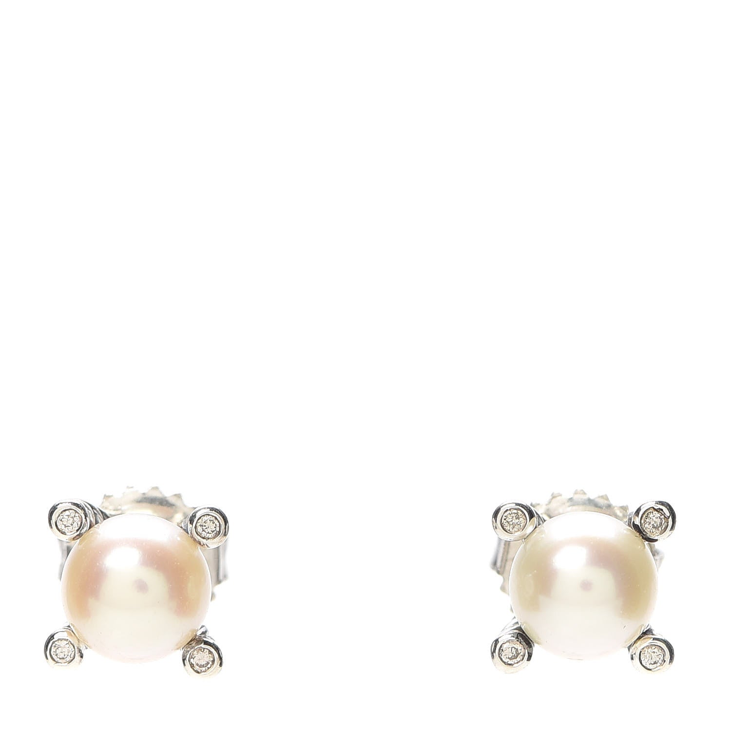 David Yurman Sterling Silver Diamond Pearl 7mm Earrings 1 of 5