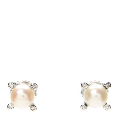 David Yurman Sterling Silver Diamond Pearl 7mm Earrings 1 of 5