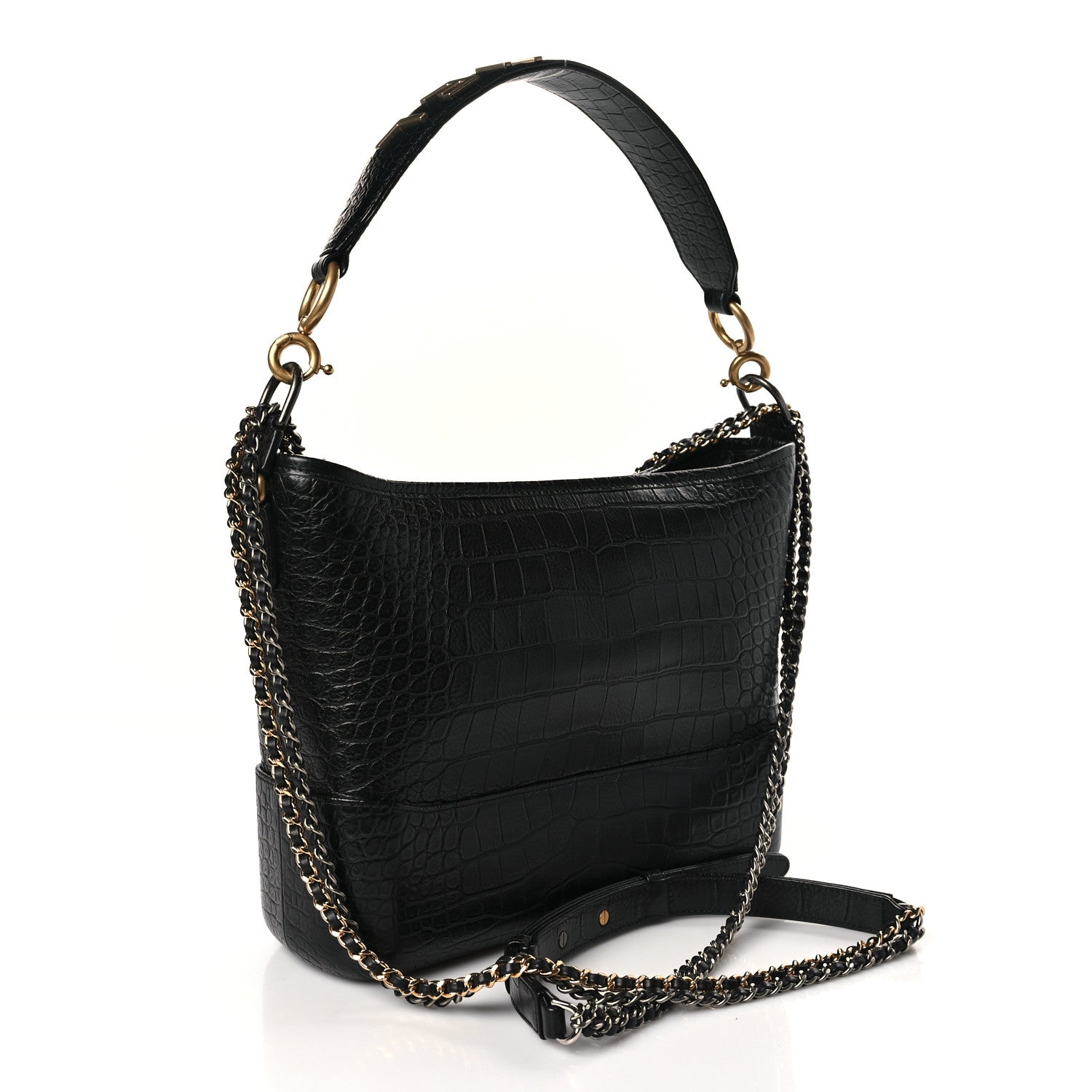 Chanel Crocodile Embossed Calfskin Medium Gabrielle Cocodile Hobo Black 3 of 9
